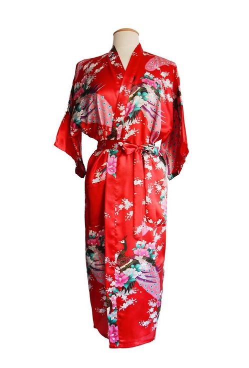 KIMU® Kimono Rood 7/8e L-XL Yukata Satijn Boven dekel Lange, Kleding | Dames, Carnavalskleding en Feestkleding, Nieuw, Maat 42/44 (L)