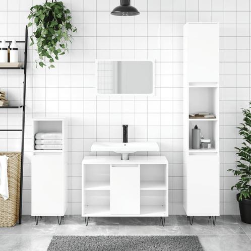 vidaXL Badkamerkast 30x30x100 cm bewerkt hout hoogglans wit, Huis en Inrichting, Badkamer | Badkamermeubels, Nieuw, 100 tot 150 cm