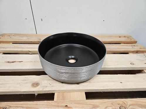Waskom Sanitop Duo-Color Rond 36 x 12 cm Mat Black Silver, Huis en Inrichting, Badkamer | Badkamermeubels, Nieuw, Ophalen of Verzenden
