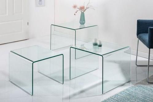 Designset van 3 glazen salontafels FANTOME 60cm bijzettafels, Huis en Inrichting, Tafels | Salontafels, Ophalen of Verzenden