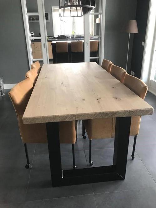 Set van 6 leren kuip eetkamerstoelen - met wieltjes - bruin, Huis en Inrichting, Stoelen, Overige kleuren, Nieuw, Leer, Ophalen of Verzenden