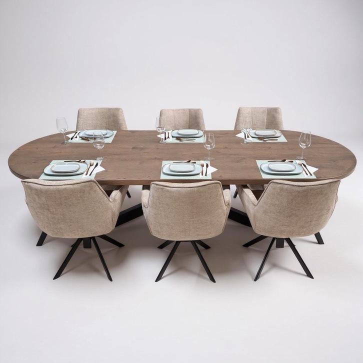 showroom model Tafel plat ovaal eikenhout  Matrix XL 280x100, Huis en Inrichting, Tafels | Eettafels, Nieuw