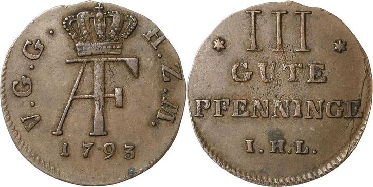 3 Gute Pfennig 1793, Mecklenburg-strelitz Adolf Friedrich..., Postzegels en Munten, Munten | Europa | Niet-Euromunten, Verzenden