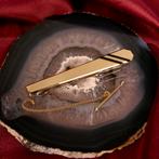 Gouden dasschuif met ketting en onyx (vintage, steekspeld), Gebruikt, Overige kleuren, Ophalen of Verzenden, Met edelsteen