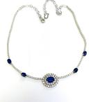 Halsketting - 14 karaat Witgoud - 5.60ct. tw. Saffier -, Nieuw
