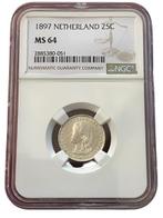 Koningin Wilhelmina 25 cent 1897 MS64 NGC gecertificeerd, Postzegels en Munten, Munten | Nederland, Verzenden, Zilver, 25 cent
