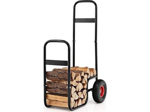 COSTWAY Zwarte Houttransportwagen – Robuuste Metalen, Huis en Inrichting, Woonaccessoires | Overige, Nieuw, Verzenden