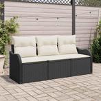 vidaXL Tuin Sofa Set met kussen met opslag 3 pcs Zwart Poly, Tuin en Terras, Tuinsets en Loungesets, Verzenden, Nieuw, Rotan