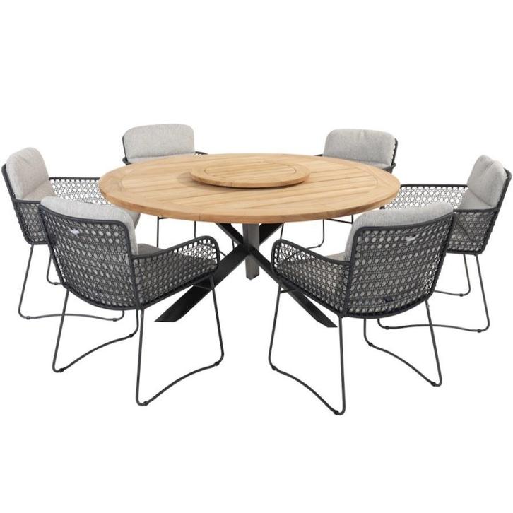 Aprilla Prado dining tuinset 160 cm rond 7 delig Antraciet, Tuin en Terras, Tuinsets en Loungesets, Nieuw, Ophalen of Verzenden