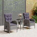 vidaXL 3-delige Bistroset poly rattan grijs, Tuin en Terras, Verzenden, Nieuw, Rotan, 2 zitplaatsen