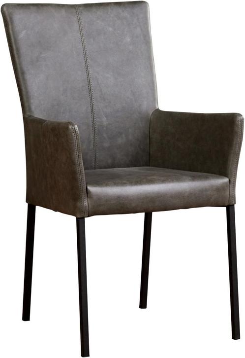 Donkergrijze leren moderne eetkamerstoel - poot vierkant zwa, Huis en Inrichting, Stoelen, Eén, Overige kleuren, Nieuw, Leer, Ophalen of Verzenden