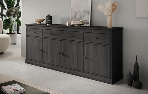 Meubella Dressoir zwart eiken 225cm 4 lades 4 deuren Kast, Huis en Inrichting, Kasten | Dressoirs, 50 tot 75 cm, Nieuw, 200 cm of meer