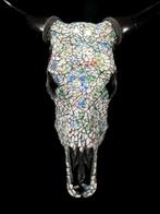 GEEN RESERVEPRIJS - Prachtige koe schedel met pastelgroene