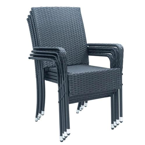 Polyrotan Tuinstoelen Yoro - 4-delig - Zwart - Stapelbaar, Tuin en Terras, Tuinstoelen, Nieuw, Verzenden