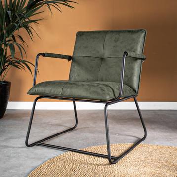 Dimehouse Industriële fauteuil Hailey groen ecoleder Leer