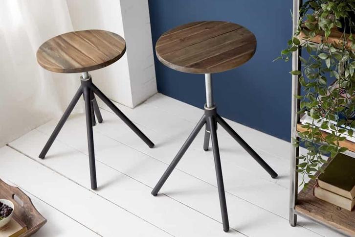 In hoogte verstelbare zitkruk FACTORY Acacia verweerd, Huis en Inrichting, Tafels | Salontafels, Ophalen of Verzenden