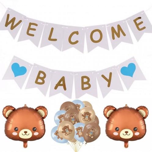 15-delige set Welcome Baby Boy met slingers en beren ballonn, Hobby en Vrije tijd, Feestartikelen, Geboorte of Huwelijk, Versiering