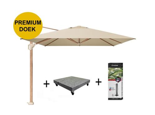 Challenger T1 premium parasol 400x300 cm teak champagne met, Tuin en Terras, Parasols, Nieuw, Ophalen of Verzenden
