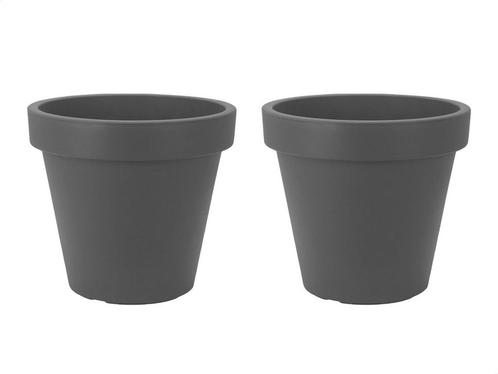 Set van 2 stuks Kunststof Bloempot Antraciet Ø29cm, Tuin en Terras, Bloempotten, Ophalen of Verzenden