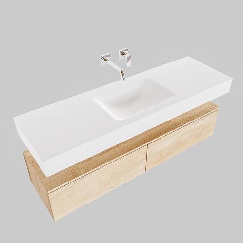 Badkamermeubel AQS Ibiza 150 cm Washed Oak Twee Soft-Close, Huis en Inrichting, Badkamer | Badkamermeubels, Ophalen of Verzenden