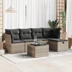 vidaXL 6-delige Loungeset met kussens poly rattan grijs, 5 zitplaatsen, Nieuw, Loungeset, Verzenden