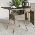 vidaXL Tuintafel met glazen blad 80x80x75 cm poly rattan, Verzenden, Nieuw