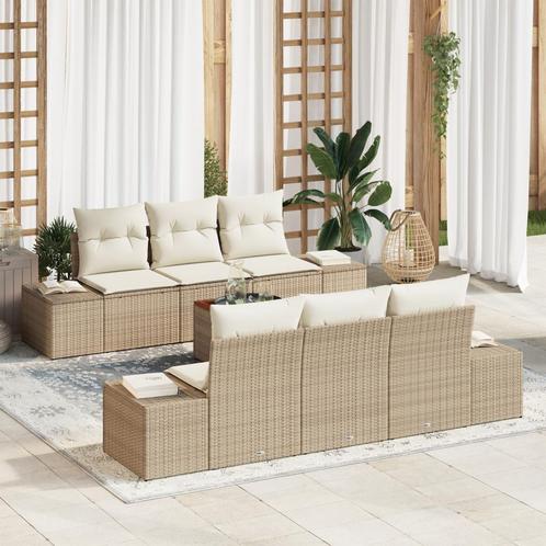 vidaXL 7-delige tuinsofa set met kussens in beige van poly, Tuin en Terras, Tuinsets en Loungesets, Nieuw, Rotan, Verzenden