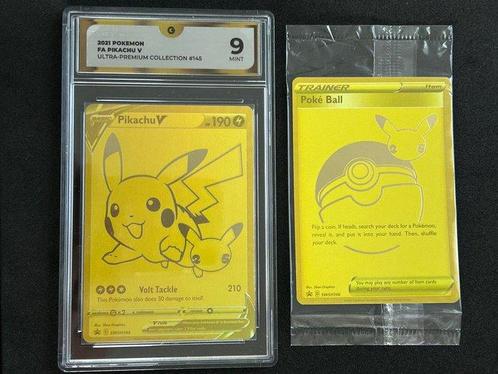 Pokémon - 2 Graded card - Pikachu, Pikachu V Gold & Pokeball, Hobby en Vrije tijd, Verzamelkaartspellen | Pokémon