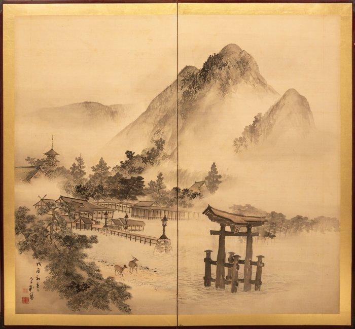 Bybu kamerscherm - Hout, Papier, Een tweedelig Japans, Antiek en Kunst, Antiek | Overige Antiek