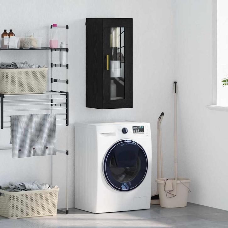 vidaXL Wandkast Zwart Eiken 34,5 x 34 x 90 cm Geengineerd, Huis en Inrichting, Kasten | Buffetkasten, Nieuw, Minder dan 50 cm