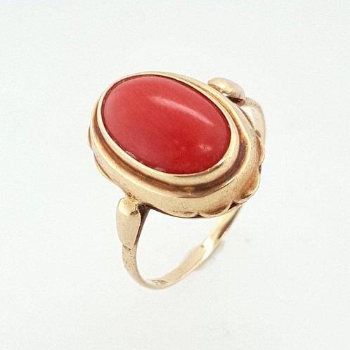 Zonder Minimumprijs - Ring - 14 karaat Geel goud Bloedkoraal, Sieraden, Tassen en Uiterlijk, Ringen