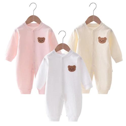 Baby pakje met opgestikt beren hoofdje wit, geel of roze, Kinderen en Baby's, Babykleding | Maat 56, Jongetje of Meisje, Nieuw