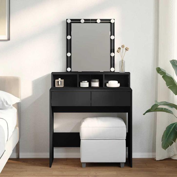vidaXL Kaptafel met LED 80x41x144,5 cm zwart, Huis en Inrichting, Tafels | Kaptafels, Nieuw, Verzenden
