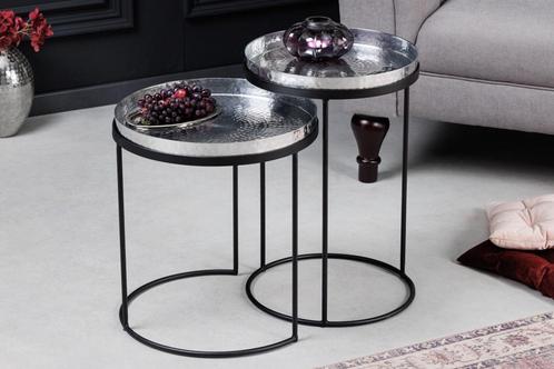 Design set van 2 bijzettafels ELEMENTS 55cm zilver gehamerd, Huis en Inrichting, Tafels | Sidetables, Ophalen of Verzenden