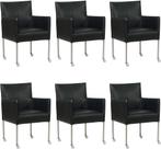 Zwarte leren moderne kuipstoel - poot rond rvs met wiel - Gr, Huis en Inrichting, Stoelen, Overige kleuren, Nieuw, Leer, Ophalen of Verzenden