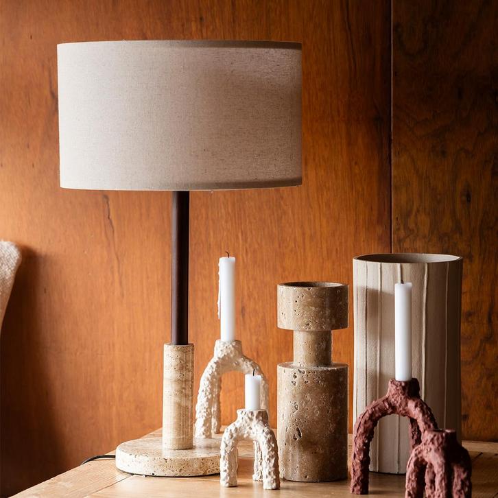*WOONWINKEL* Dutchbone Jackson Tafellamp Met Travertin Voet, Huis en Inrichting, Lampen | Tafellampen, Nieuw, Verzenden