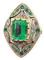 Gouden ring voorzien van smaragd, diamant en zilver  - 8.8, Sieraden, Tassen en Uiterlijk, Ringen, Nieuw, Ophalen of Verzenden