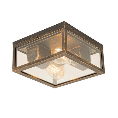 Vintage plafondlamp antiek goud IP44  2-lichts - Charlois, Huis en Inrichting, Lampen | Plafondlampen