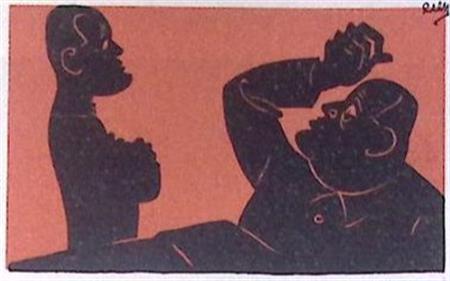 Twee figuren in zwart met rode achtergrond (lijst optie), Antiek en Kunst, Kunst | Litho's en Zeefdrukken, Verzenden