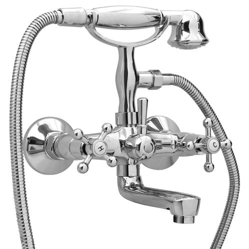 vidaXL Badkraan tweeknops en handdouche chroom, Doe-het-zelf en Verbouw, Sanitair, Nieuw, Verzenden