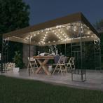 vidaXL Prieel met dubbel dak en LED-lichtslinger 3x4 m taupe, Verzenden, Nieuw