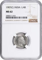 Brits India. Edward VII. 1/4 Rupia 1907 - NGC MS62 (Calcuta), Postzegels en Munten