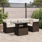 vidaXL 6-delige Loungeset met kussens poly rattan bruin, Verzenden, Nieuw, Rotan, Loungeset