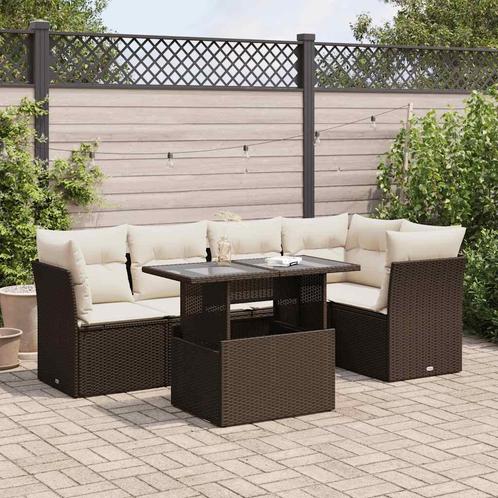 vidaXL 6-delige Loungeset met kussens poly rattan bruin, Tuin en Terras, Tuinsets en Loungesets, Loungeset, Nieuw, Rotan, Verzenden