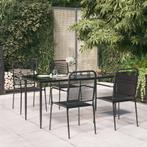 vidaXL 5-delige Tuinset katoenen touw en staal zwart, 4 zitplaatsen, Verzenden, Nieuw, Rvs