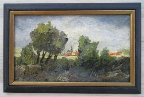 Th. de Bock (XIX-XX) - Ruig landschap met dorpje, Antiek en Kunst, Kunst | Schilderijen | Klassiek