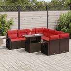 vidaXL 9-delige Loungeset met kussens poly rattan acacia, Verzenden, Nieuw, Rotan, Loungeset