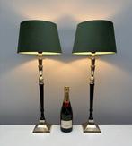 Tafellamp - Messing, Textiel - Twee grote schemerlampen