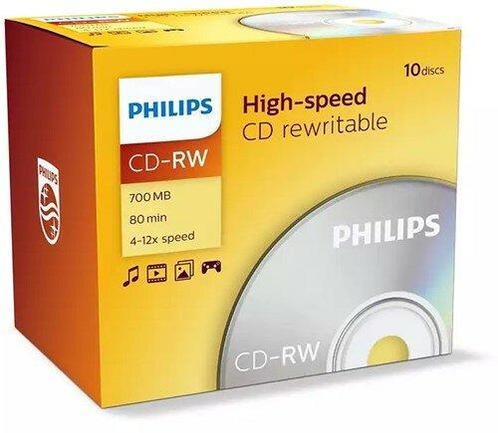 Philips CD-RW 700 MB jewel case 10 Stuks, Computers en Software, Beschrijfbare discs, Nieuw, Verzenden