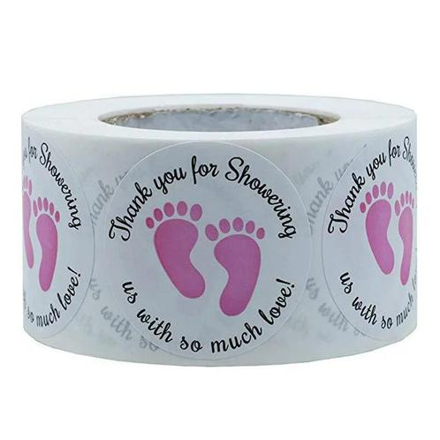 500 Stickers Op Rol - 2.5cm - Babyshower Roze -, Diversen, Cadeauverpakkingen, Verzenden